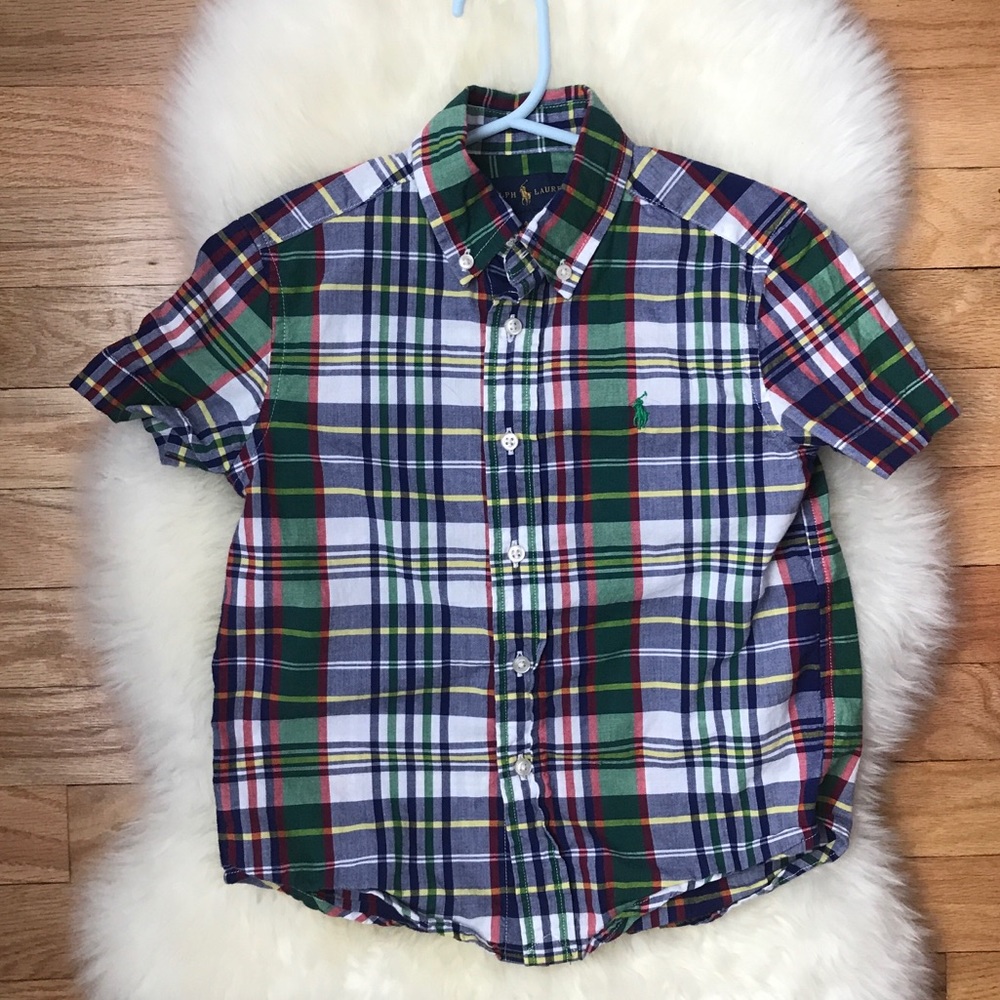 Boys size 4 Ralph Lauren short sleeved plaid shirt